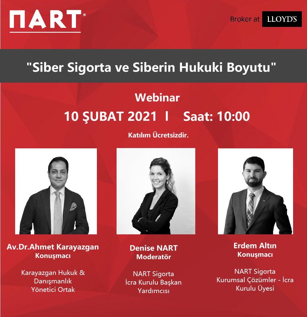 Ahmet Karayazgan'ın da katılımıyla 10 Şubat 2021 saat 10:00 da gerçekleşecek konferansa, sigorta ve siber suçlarla ilgilen herkesi bekliyoruz Kayıt için www.nart.com sayfasını ziyaret edebilirsiniz.
